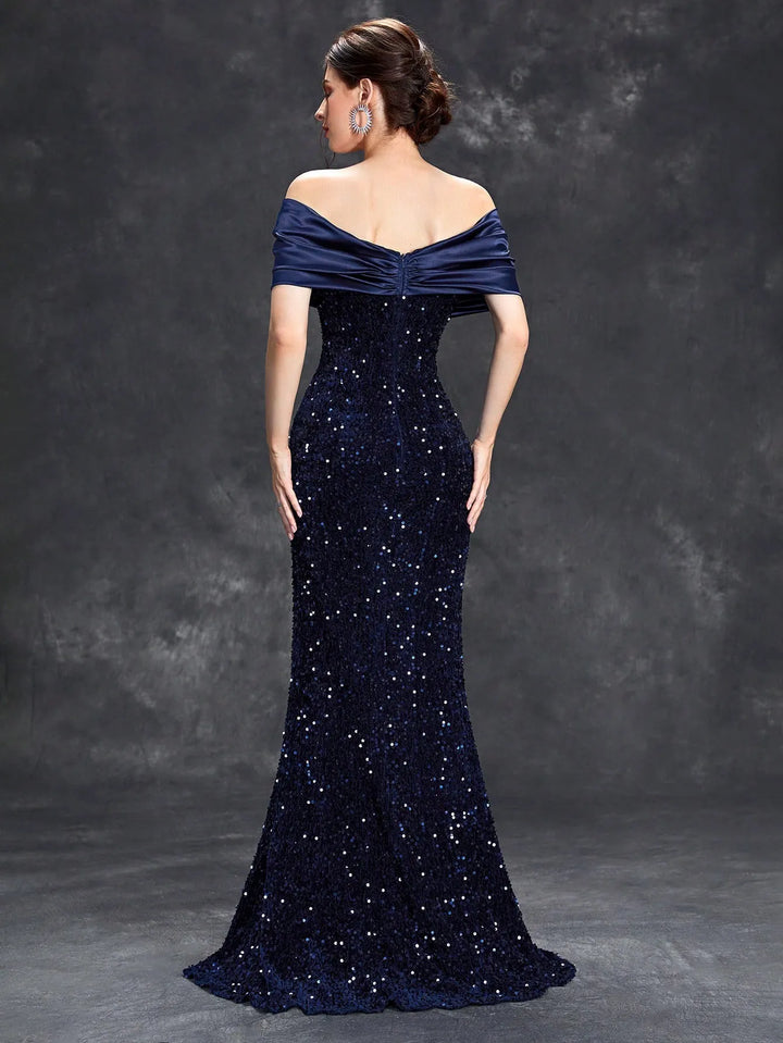 Women’s Christmas Party Dress Sequin Maxi | Off Shoulder