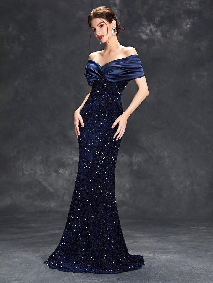 Women’s Christmas Party Dress Sequin Maxi | Off Shoulder