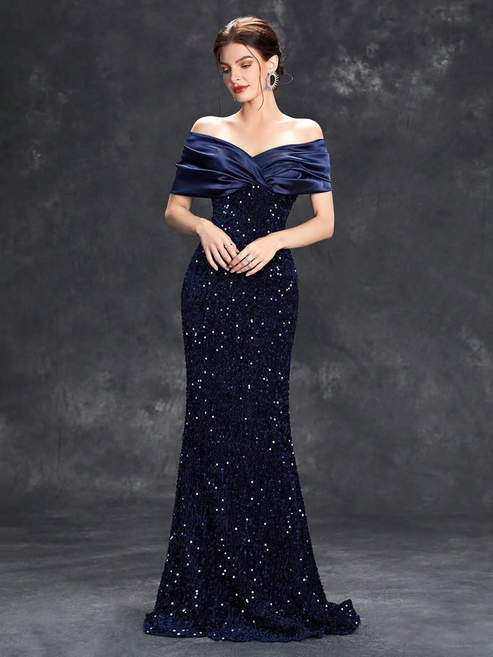 Women’s Christmas Party Dress Sequin Maxi | Off Shoulder