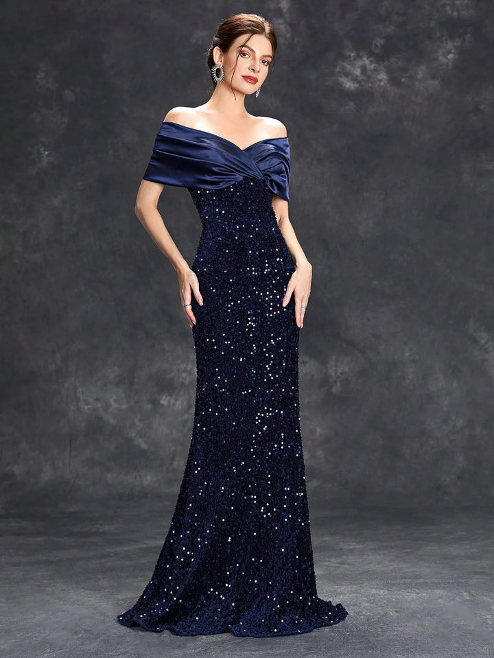 Women’s Christmas Party Dress Sequin Maxi | Off Shoulder