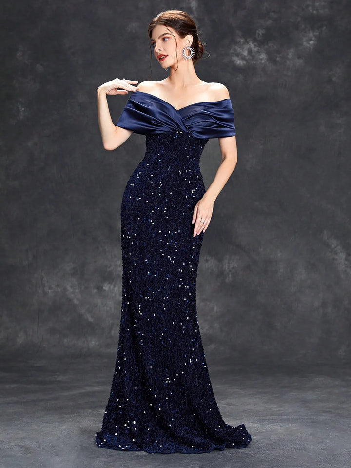 Women’s Christmas Party Dress Sequin Maxi | Off Shoulder