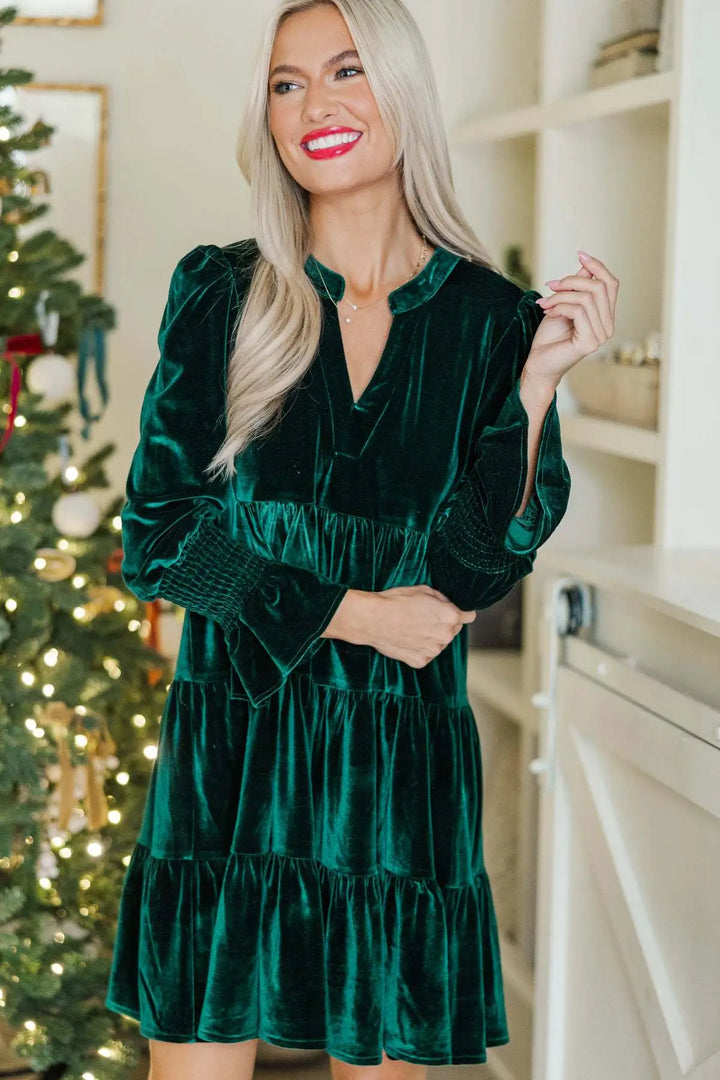 Women’s Christmas Party Dress Tiered Long Sleeve | Smocked Cuffs