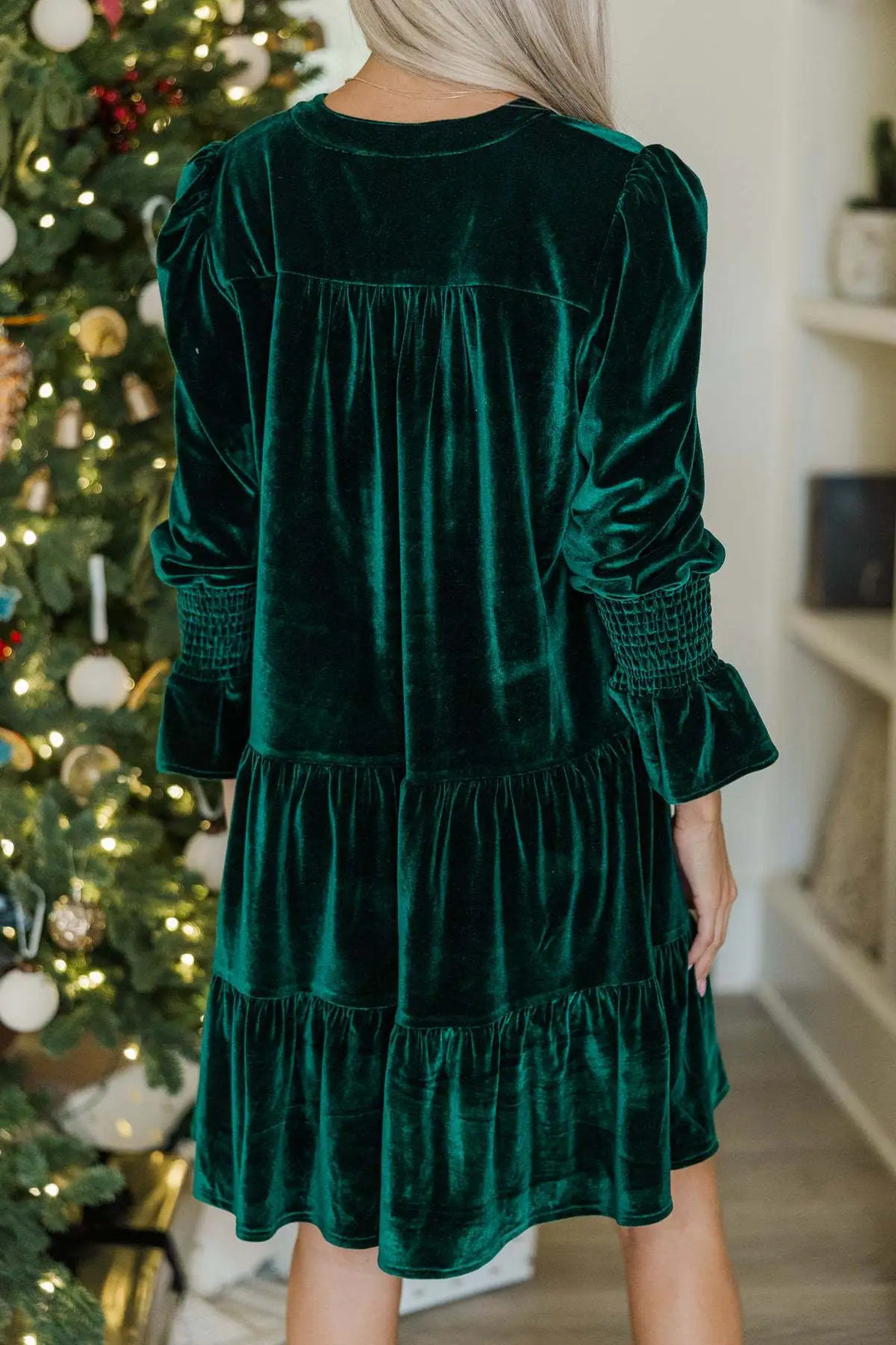 Women’s Christmas Party Dress Tiered Long Sleeve | Smocked Cuffs
