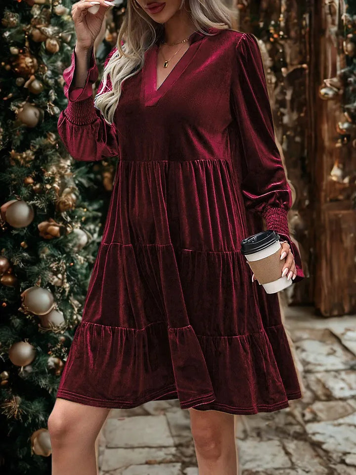Women’s Christmas Party Dress Tiered Long Sleeve | Smocked Cuffs