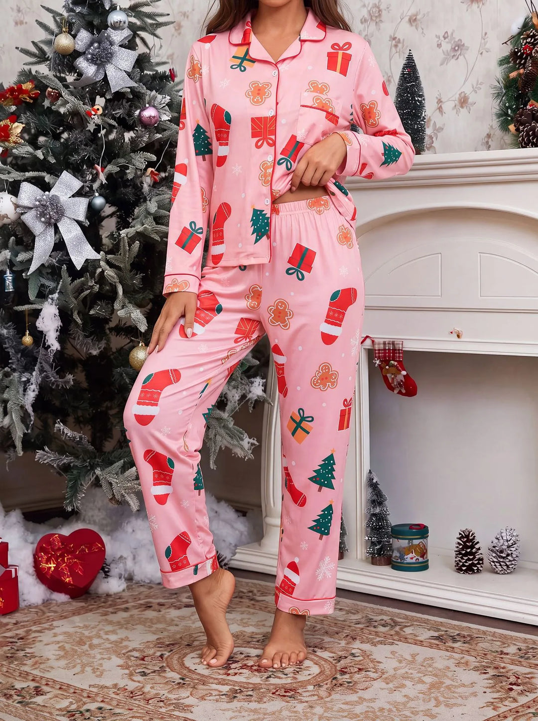 Women’s Christmas Pyjamas Long Sleeve Pants Set | Festive Print