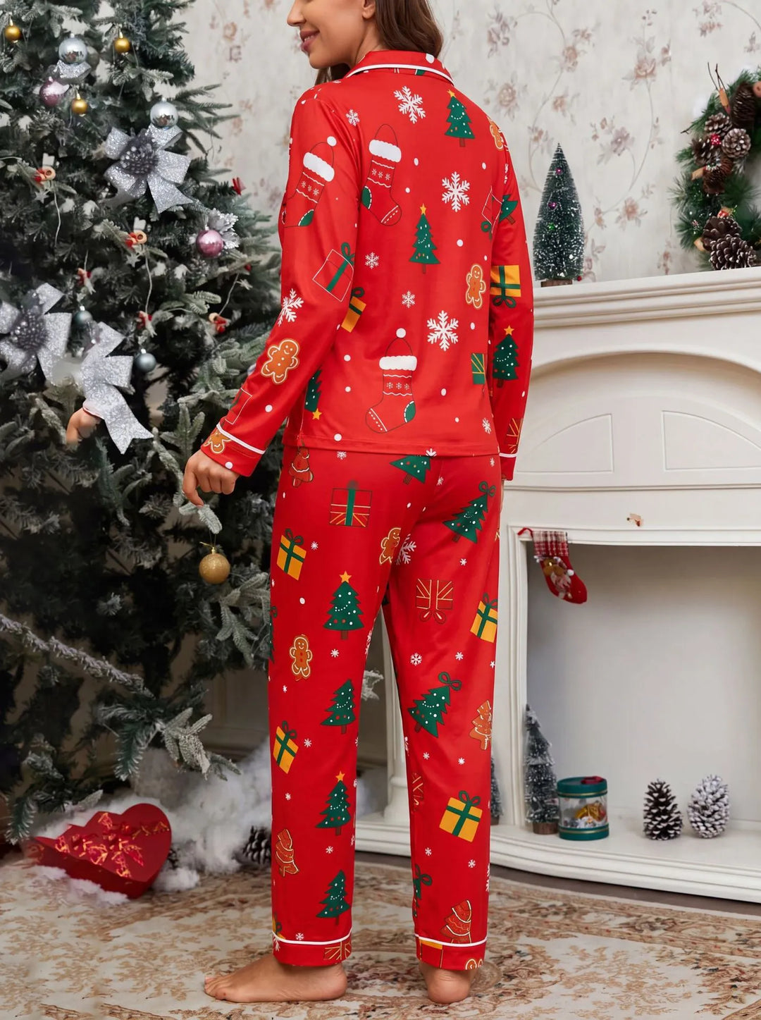 Women’s Christmas Pyjamas Long Sleeve Pants Set | Festive Print