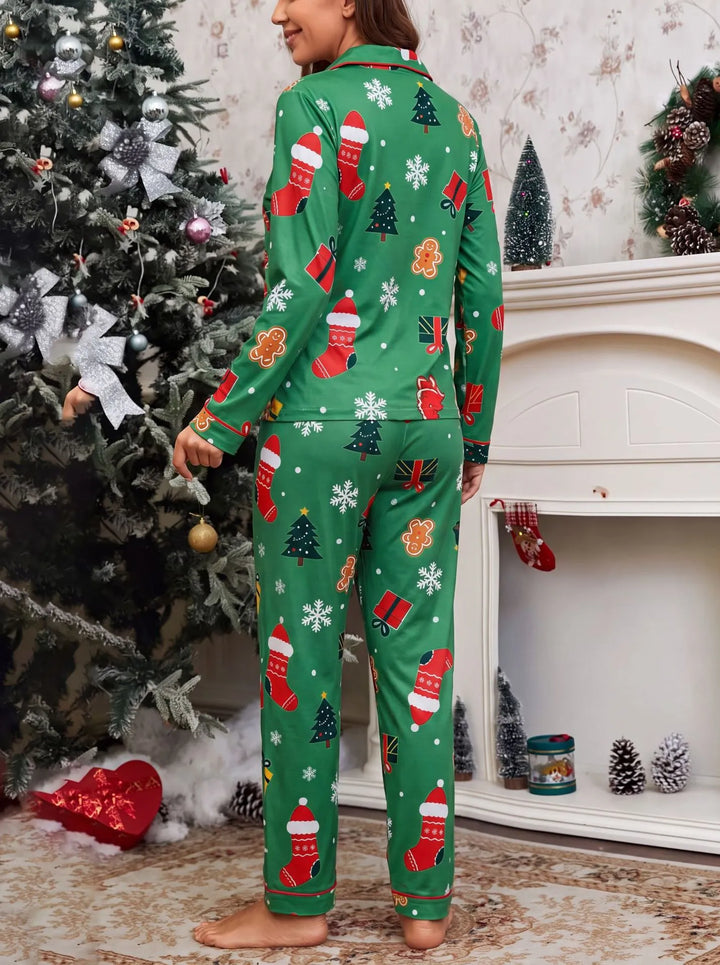 Women’s Christmas Pyjamas Long Sleeve Pants Set | Festive Print