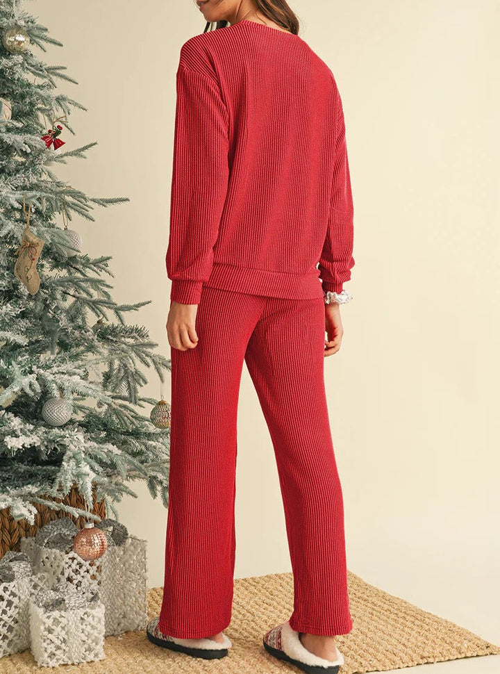 Women’s Christmas Pyjamas Set with Wide-Leg Pants | Crew Neck