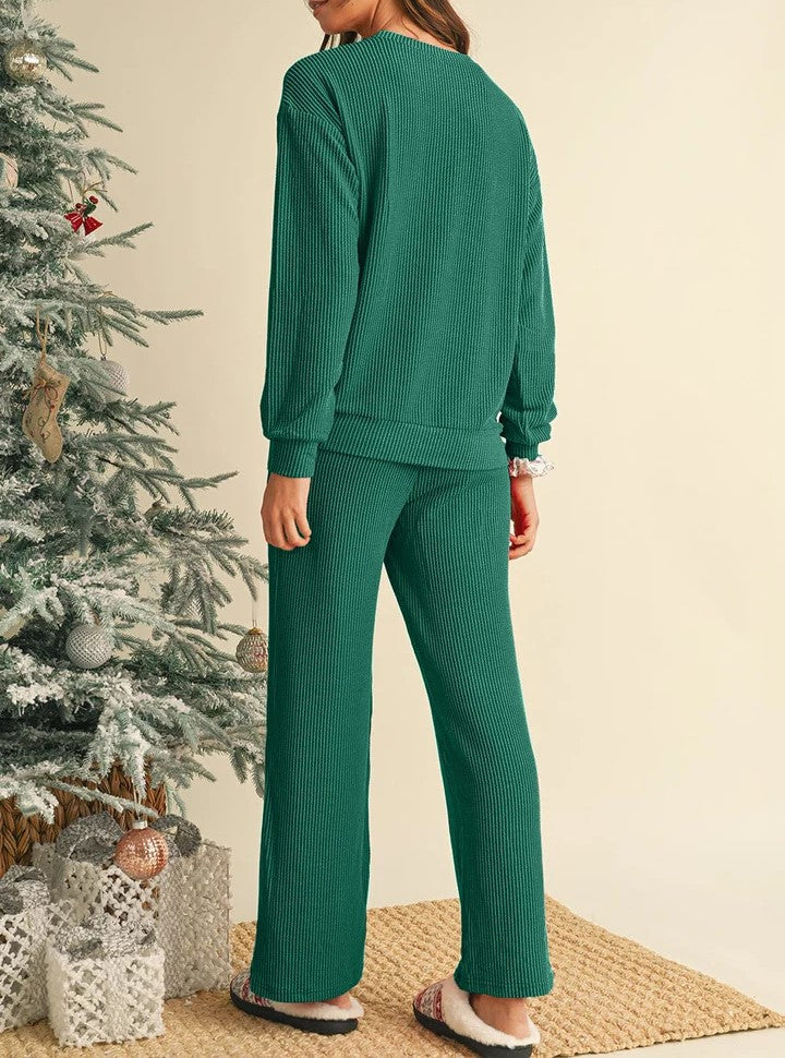Women’s Christmas Pyjamas Set with Wide-Leg Pants | Crew Neck