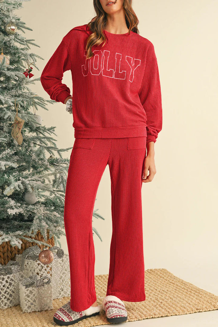 Women’s Christmas Pyjamas Set with Wide-Leg Pants | Crew Neck