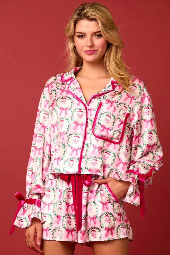 Women’s Christmas Pyjamas with Bow Print & Shorts | Long Sleeve