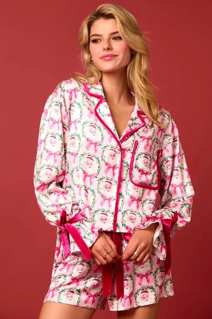 Women’s Christmas Pyjamas with Bow Print & Shorts | Long Sleeve
