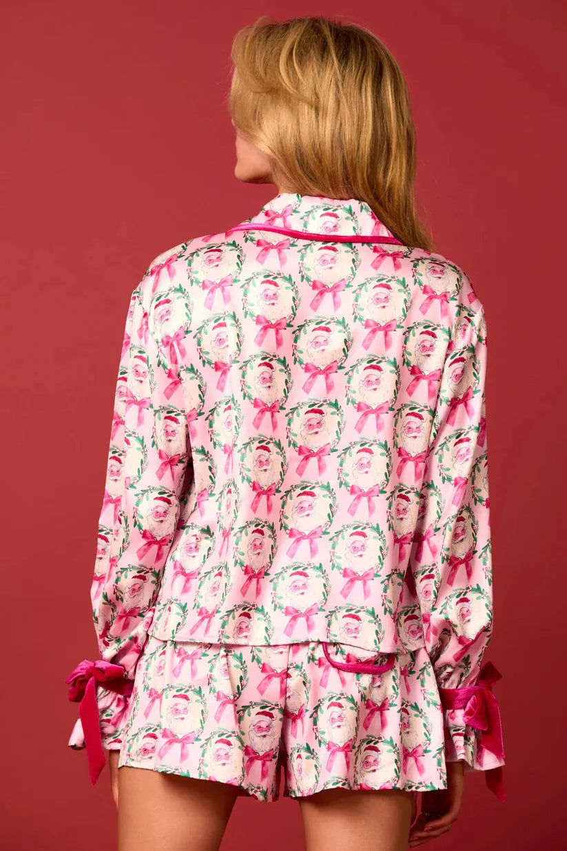 Women’s Christmas Pyjamas with Bow Print & Shorts | Long Sleeve
