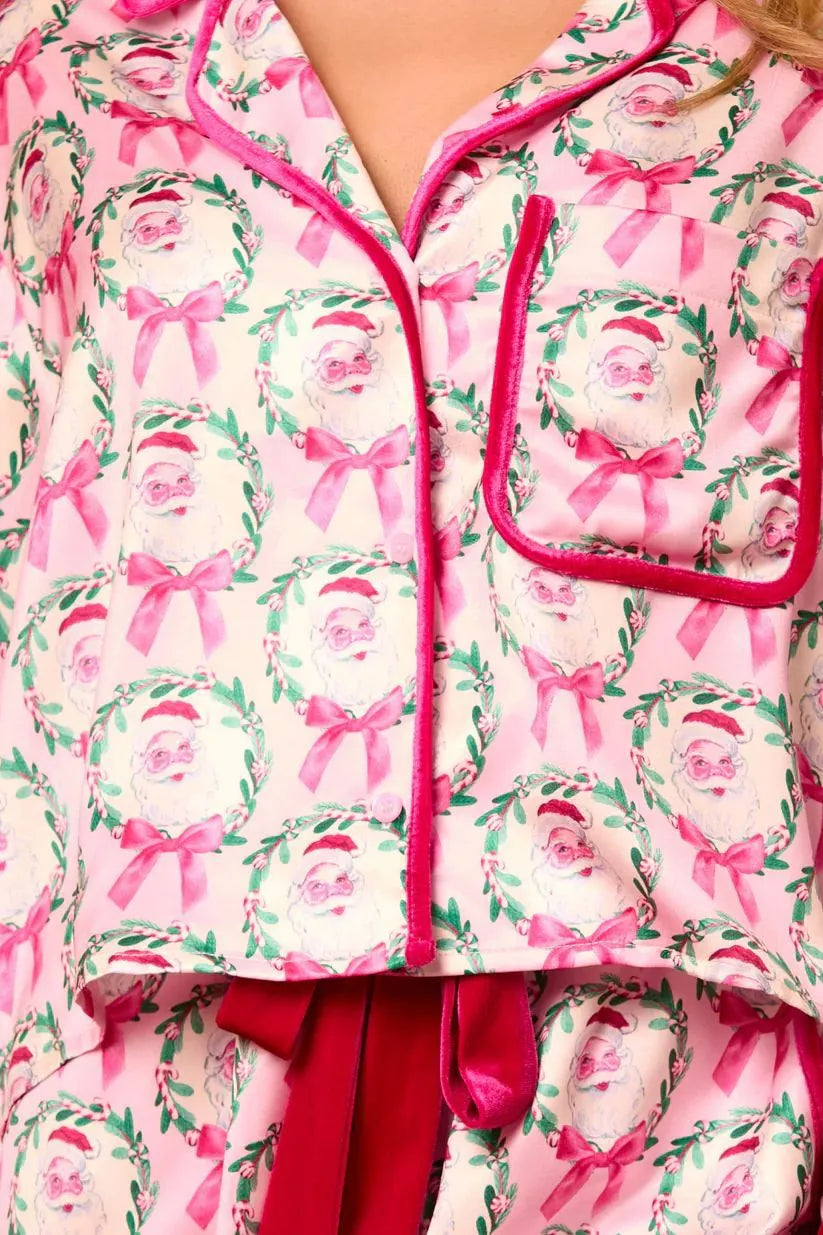 Women’s Christmas Pyjamas with Bow Print & Shorts | Long Sleeve