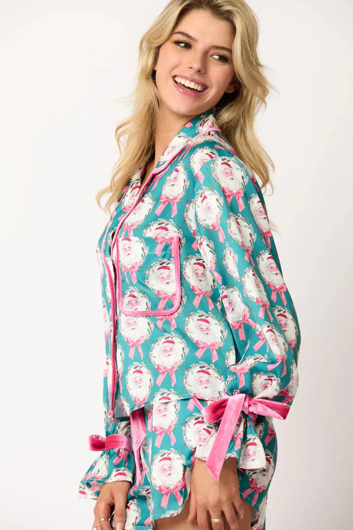 Women’s Christmas Pyjamas with Bow Print & Shorts | Long Sleeve