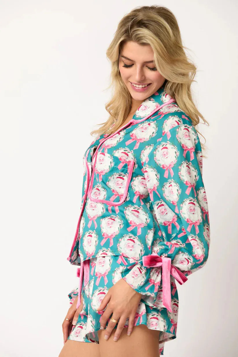 Women’s Christmas Pyjamas with Bow Print & Shorts | Long Sleeve