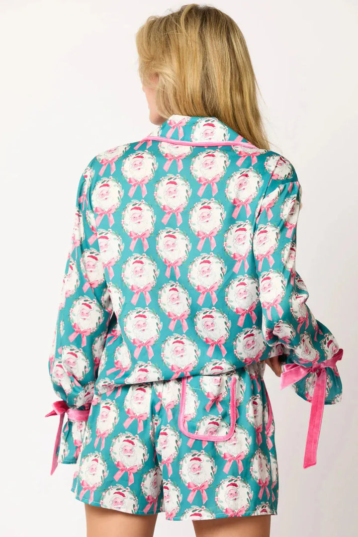 Women’s Christmas Pyjamas with Bow Print & Shorts | Long Sleeve