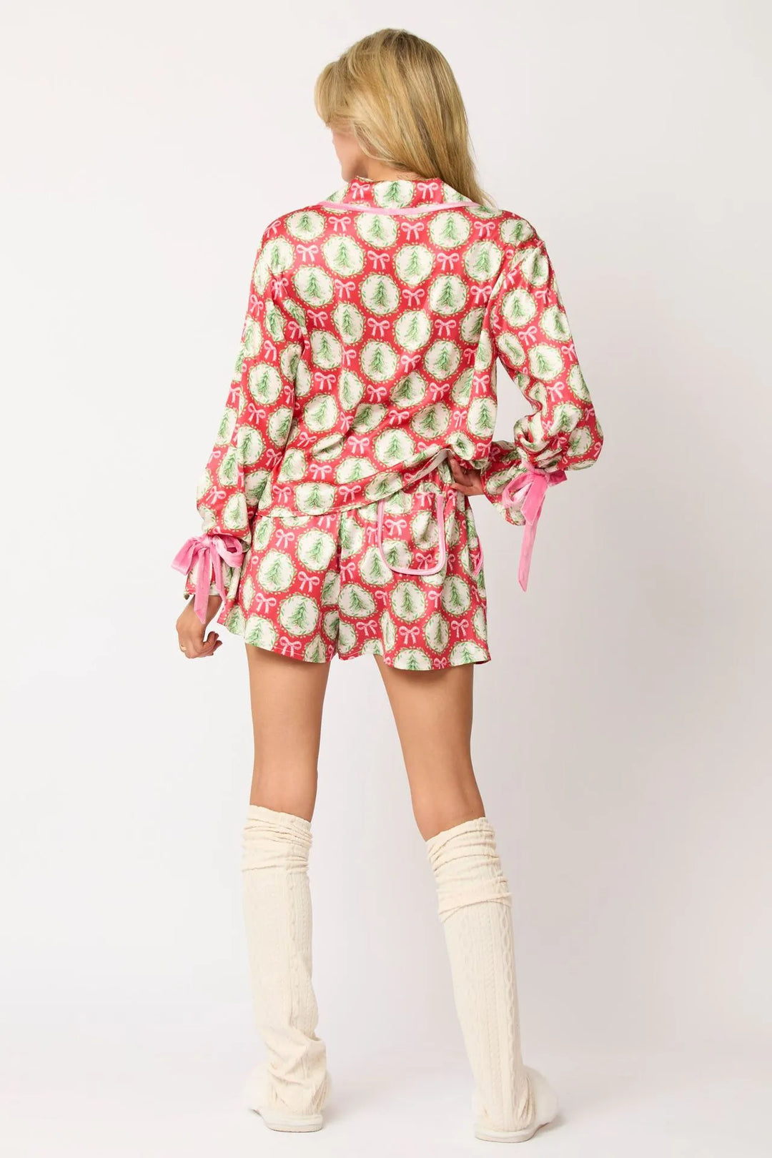 Women’s Christmas Pyjamas with Bow Print & Shorts | Long Sleeve