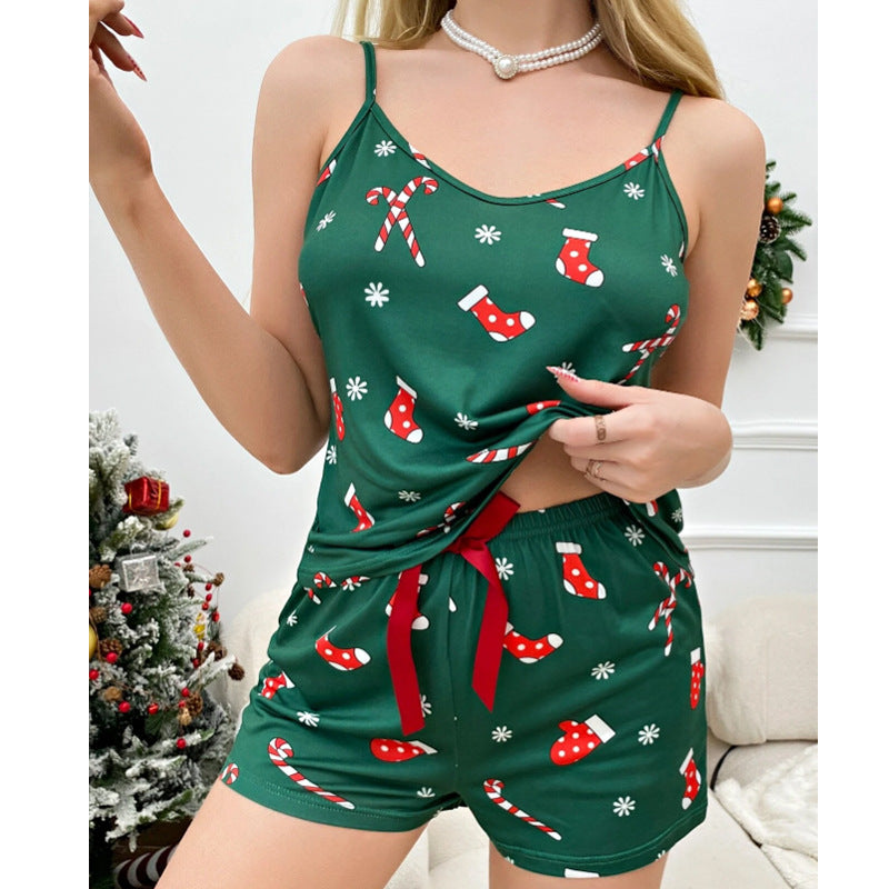 Women’s Christmas Pyjamas with Candy Cane Print | Cami & Shorts