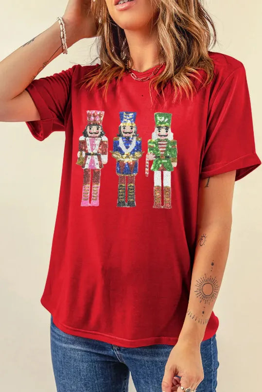 Women’s Christmas Tees Sequin Nutcracker Graphic | Short Sleeve