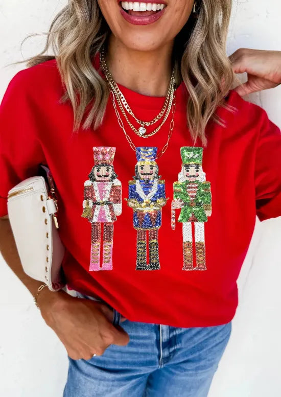 Women’s Christmas Tees Sequin Nutcracker Graphic | Short Sleeve