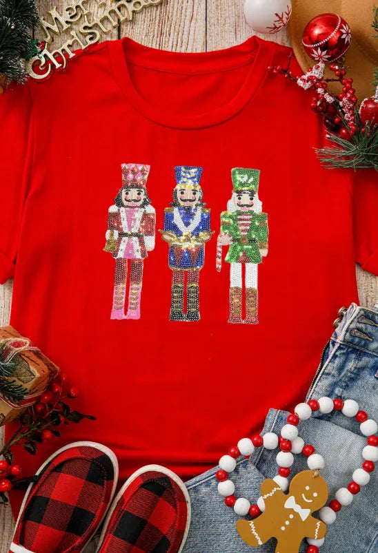 Women’s Christmas Tees Sequin Nutcracker Graphic | Short Sleeve