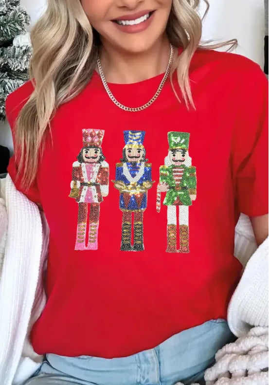 Women’s Christmas Tees Sequin Nutcracker Graphic | Short Sleeve