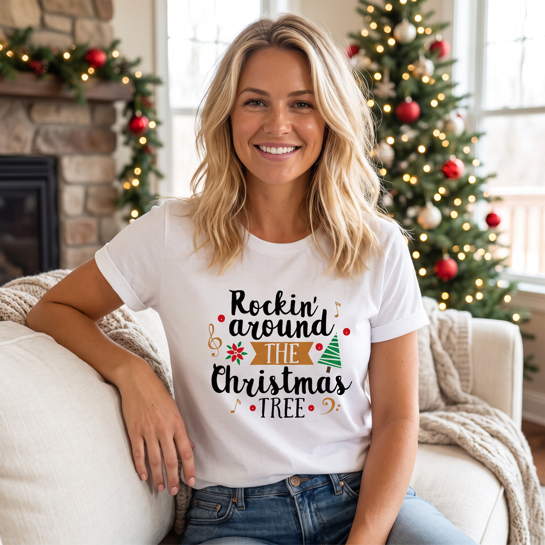 Women’s Christmas Tees with Christmas Lights Graphic | Crew Neck