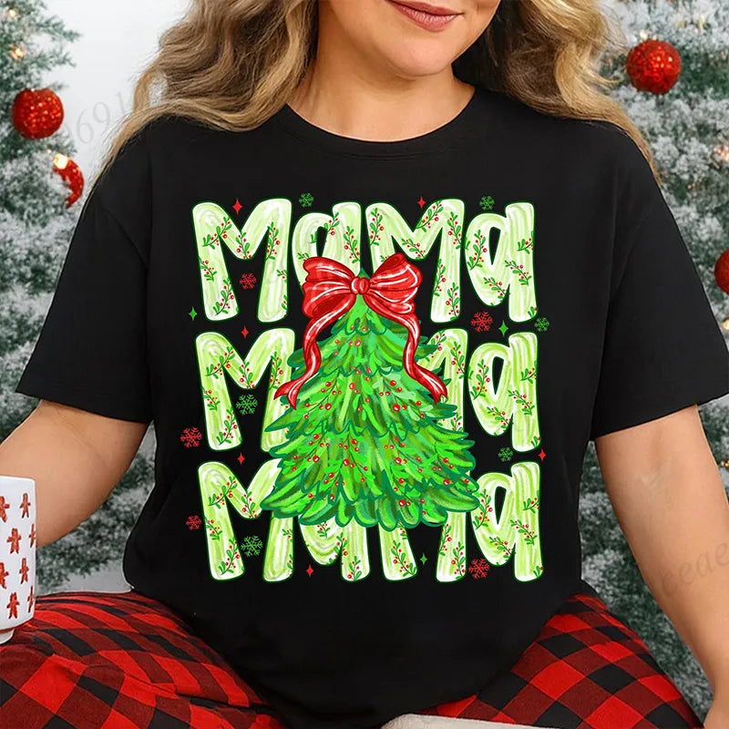 Women’s Christmas Tees with Mama Tree Graphic | Crew Neck
