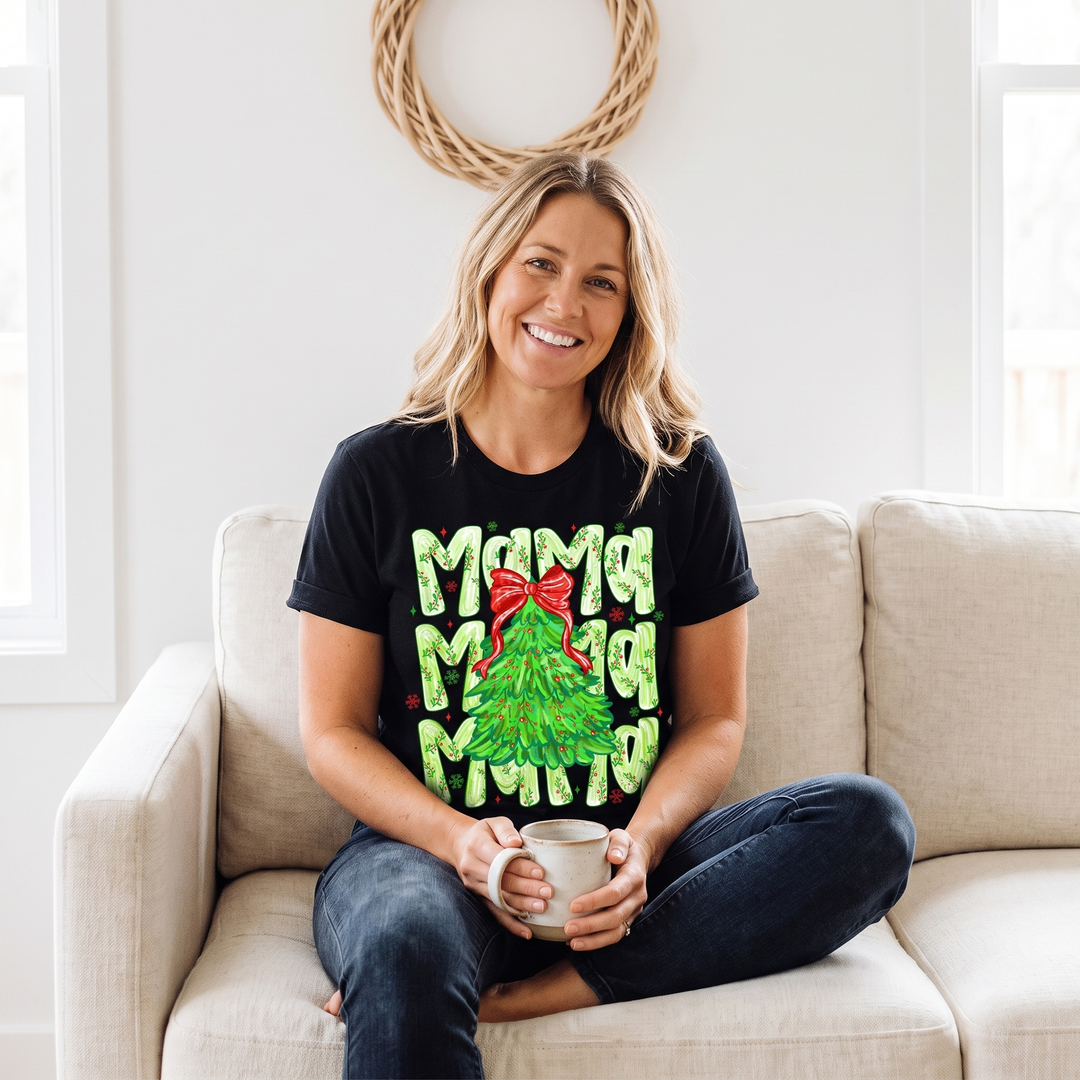 Women’s Christmas Tees with Mama Tree Graphic | Crew Neck