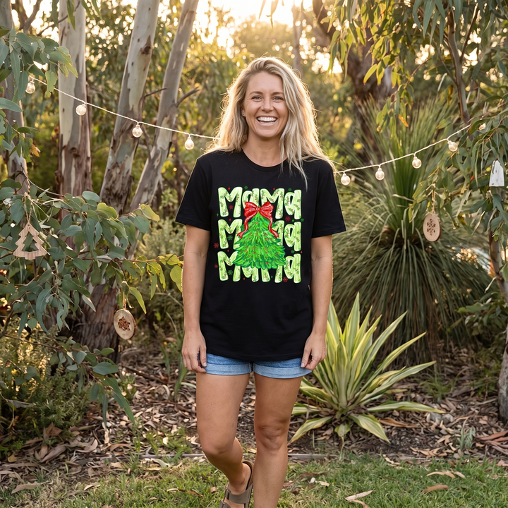 Women’s Christmas Tees with Mama Tree Graphic | Crew Neck