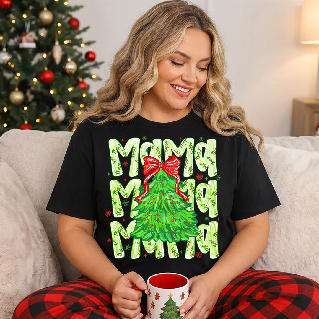 Women’s Christmas Tees with Mama Tree Graphic | Crew Neck