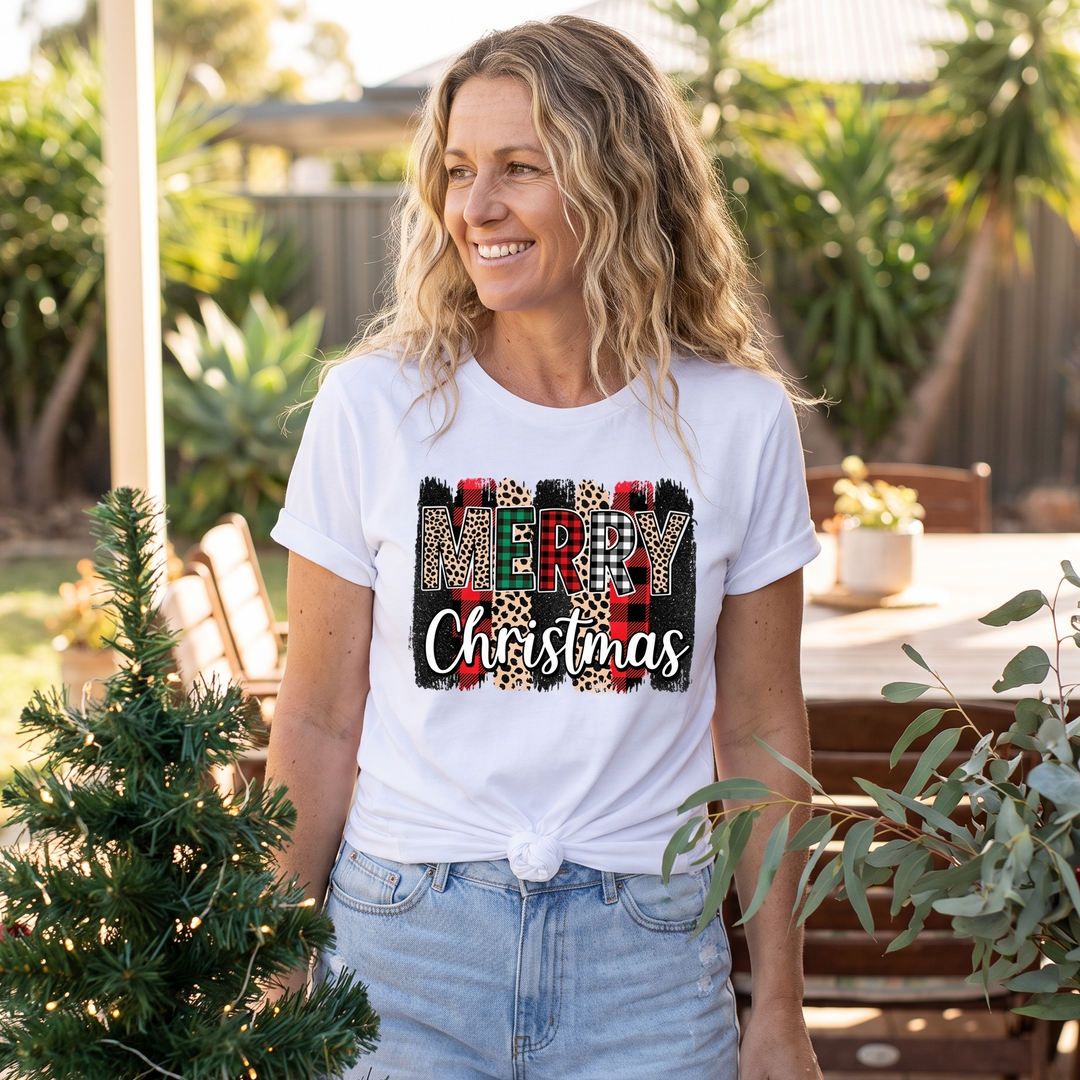 Women’s Christmas Tees with Merry Christmas Print | Crew Neck