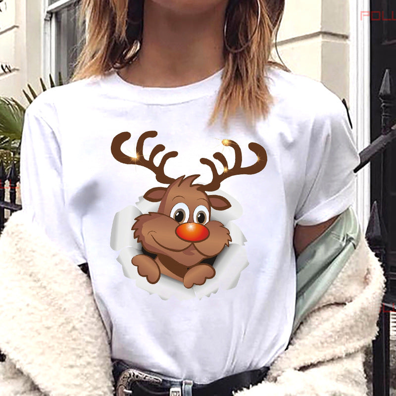 Women’s Christmas Tees with Reindeer & Santa Graphic | Short Sleeve