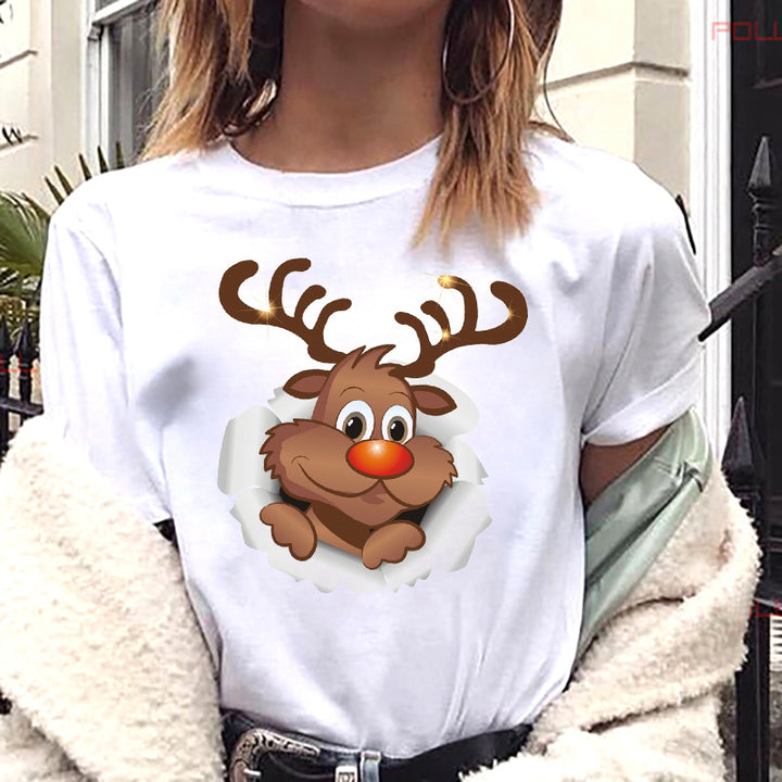 Women’s Christmas Tees with Reindeer & Santa Graphic | Short Sleeve