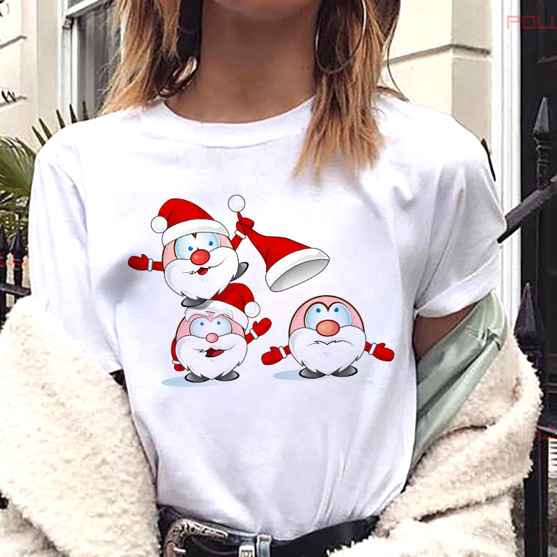 Women’s Christmas Tees with Reindeer & Santa Graphic | Short Sleeve