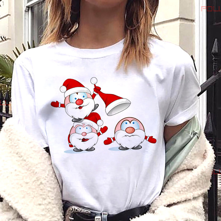 Women’s Christmas Tees with Reindeer & Santa Graphic | Short Sleeve