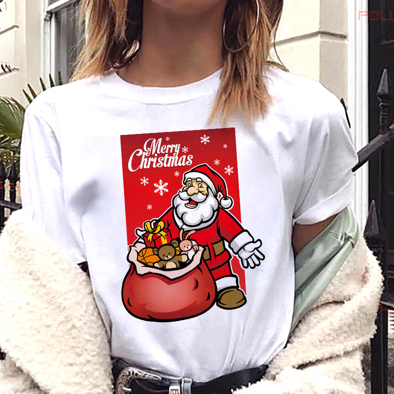 Women’s Christmas Tees with Reindeer & Santa Graphic | Short Sleeve