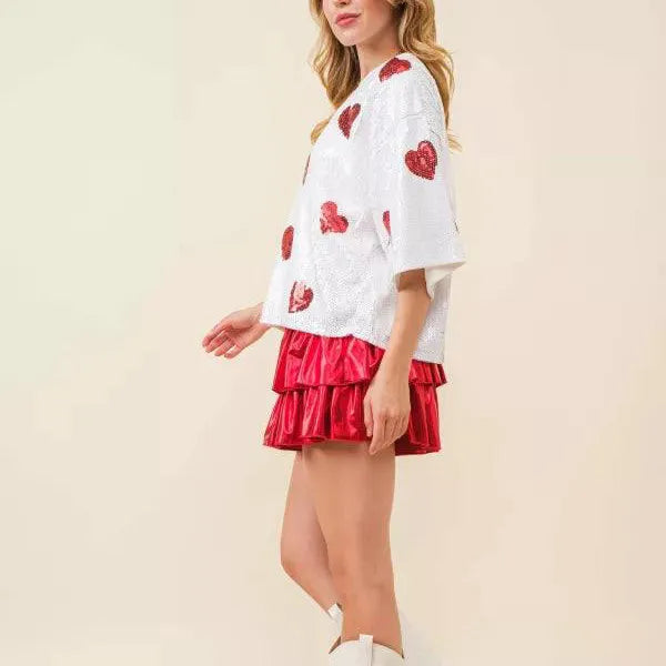 Women’s Christmas Tees with Sequin Heart Design | Round Neck