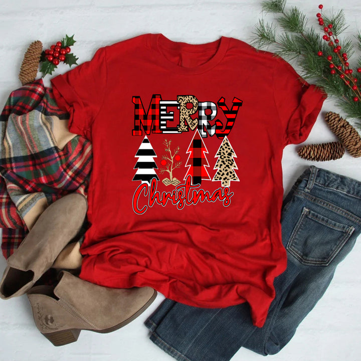 Women’s Christmas Tees with Slogan & Pine Tree Print | Short Sleeve