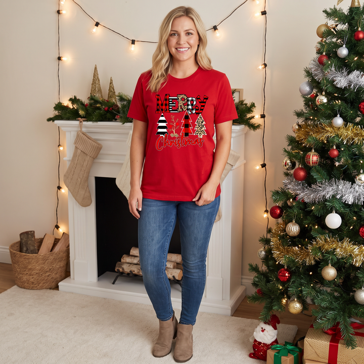 Women’s Christmas Tees with Slogan & Pine Tree Print | Short Sleeve