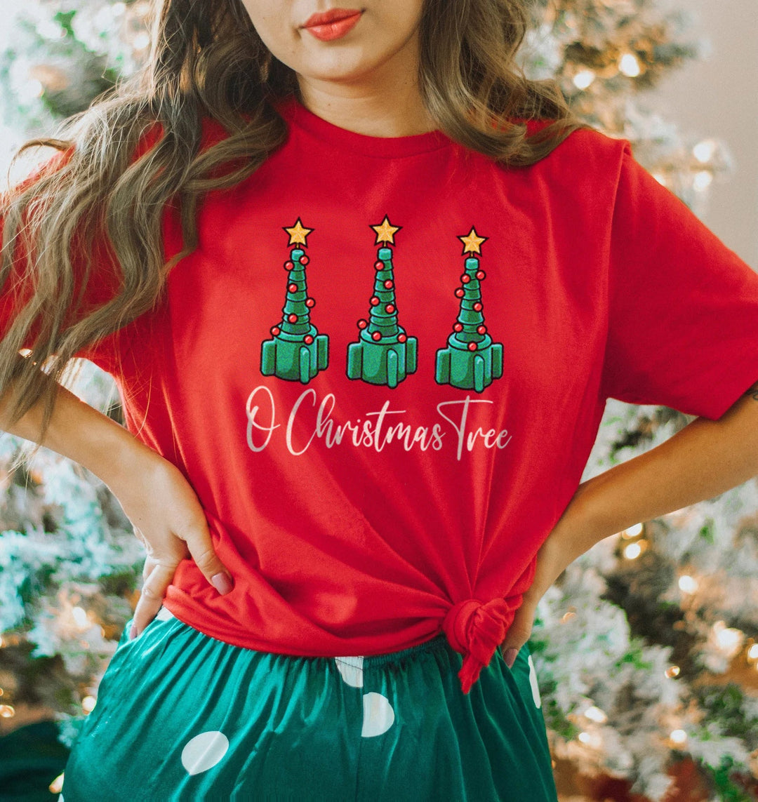 Women’s Christmas Tees with Tree Graphic | Short Sleeve
