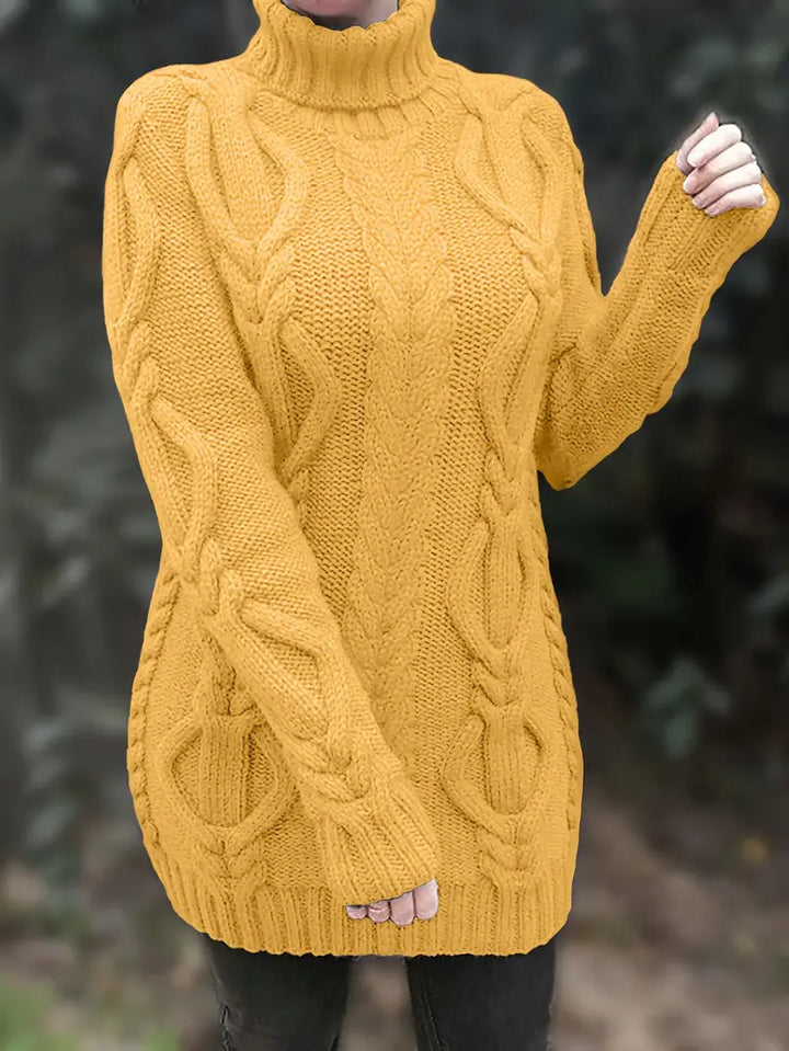 Women's Chunky Cable Knit Dress with Turtleneck | Mini