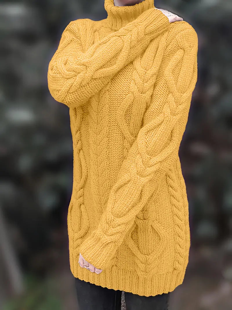 Women's Chunky Cable Knit Dress with Turtleneck | Mini