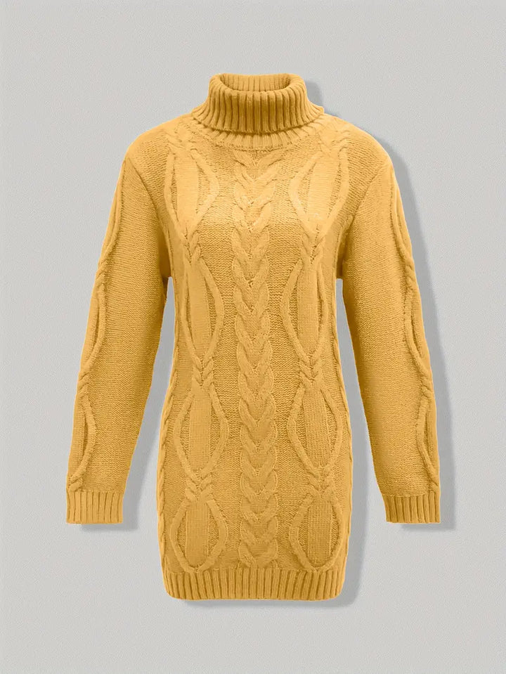 Women's Chunky Cable Knit Dress with Turtleneck | Mini