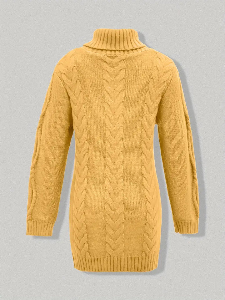 Women's Chunky Cable Knit Dress with Turtleneck | Mini