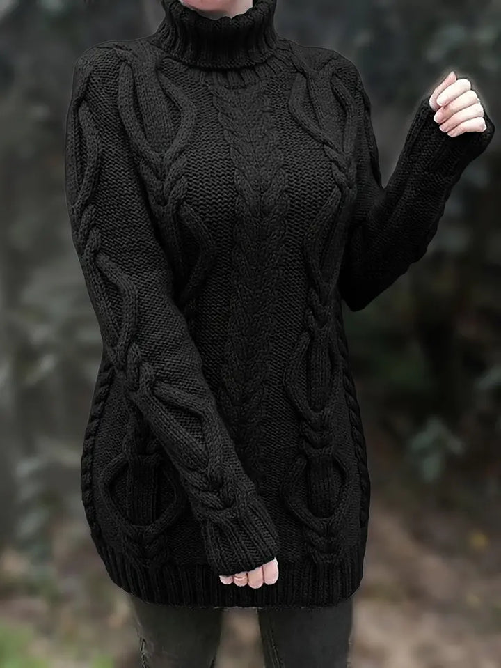 Women's Chunky Cable Knit Dress with Turtleneck | Mini