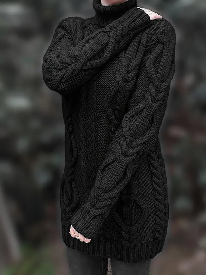 Women's Chunky Cable Knit Dress with Turtleneck | Mini