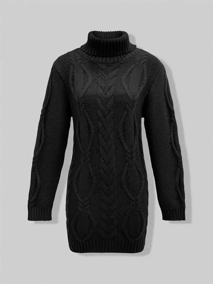 Women's Chunky Cable Knit Dress with Turtleneck | Mini