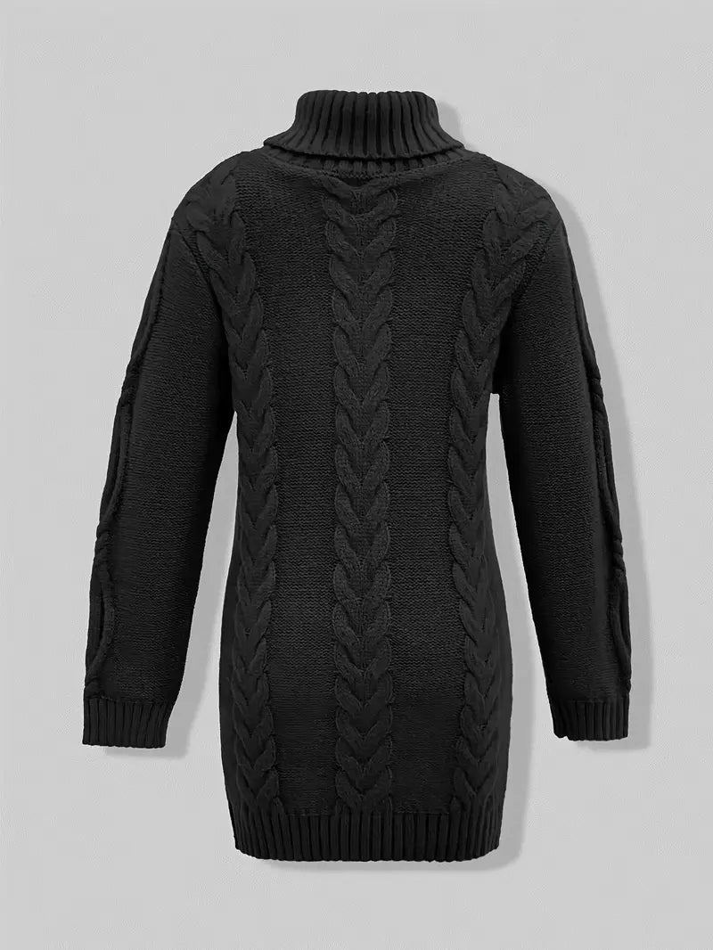 Women's Chunky Cable Knit Dress with Turtleneck | Mini